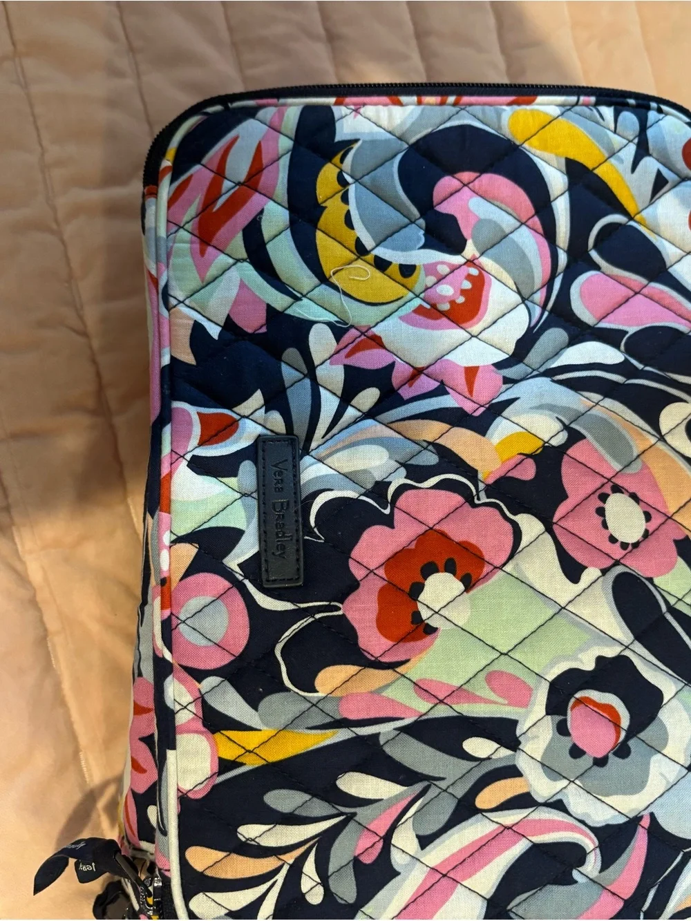 Vera Bradley Quilted Floral Cosmetic Case in Navy, Pink & Yellow